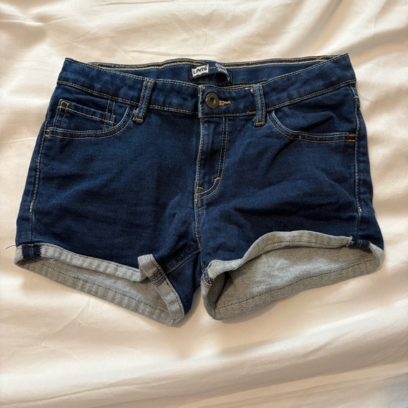 Levi’s Shorty Shorts Girl’s Size 12 Reg 12R Blue Denim Cuffed - Waist 26” - Cute - Picture 1 of 6